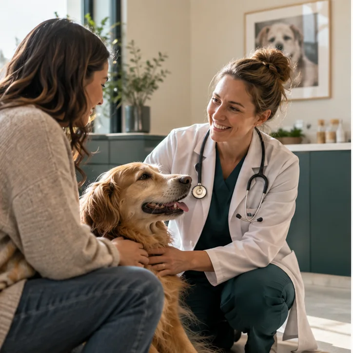 Veterinário acolhe tutor e animal no hospital