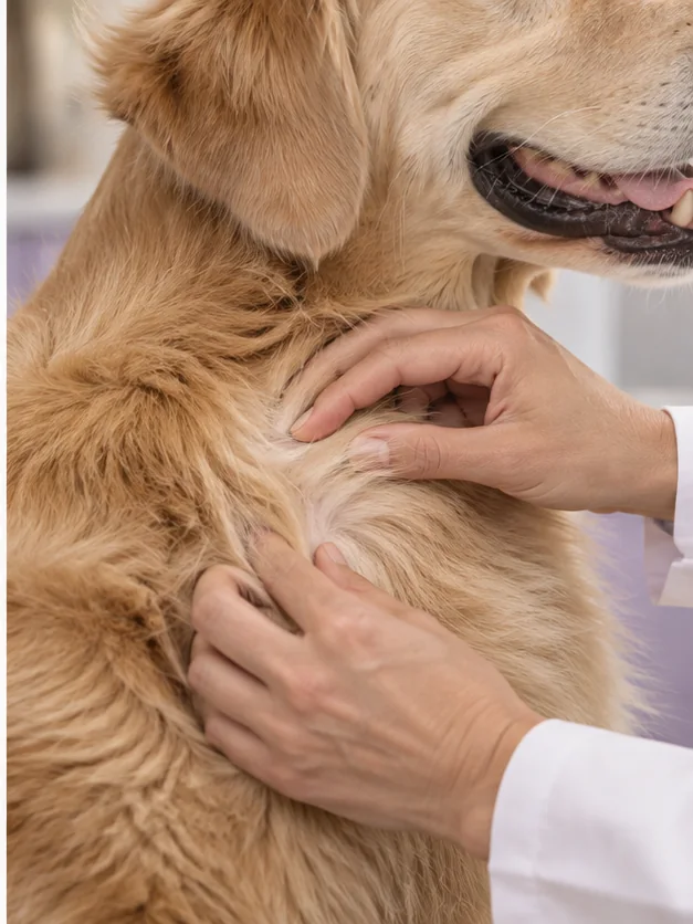 Detalhe de pelagem e cuidado dermatológico em animal
