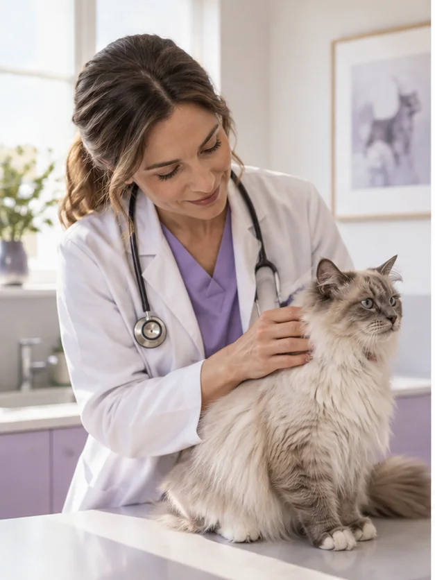 Veterinária examina animal em consulta dermatológica