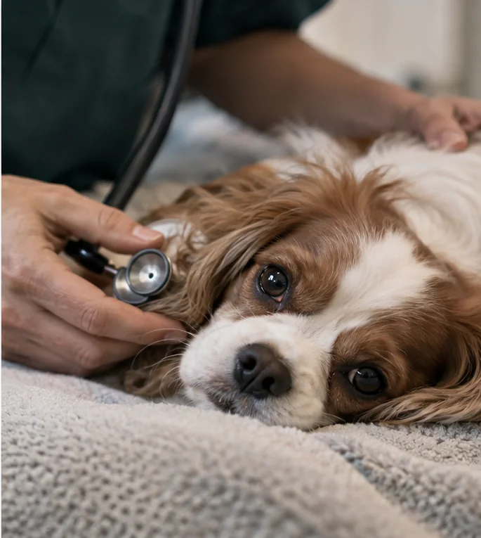 Cão em momento calmo de cuidado cardiológico