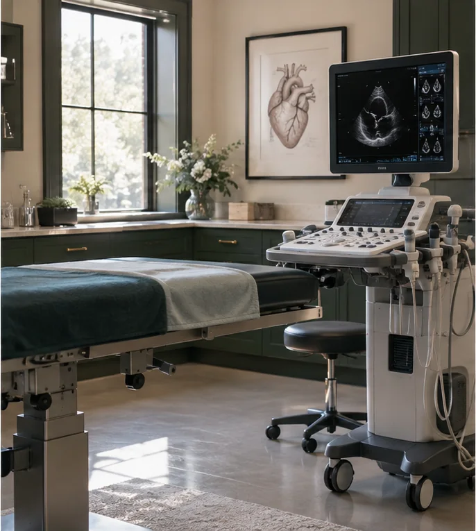 Ambiente de avaliação cardiológica veterinária