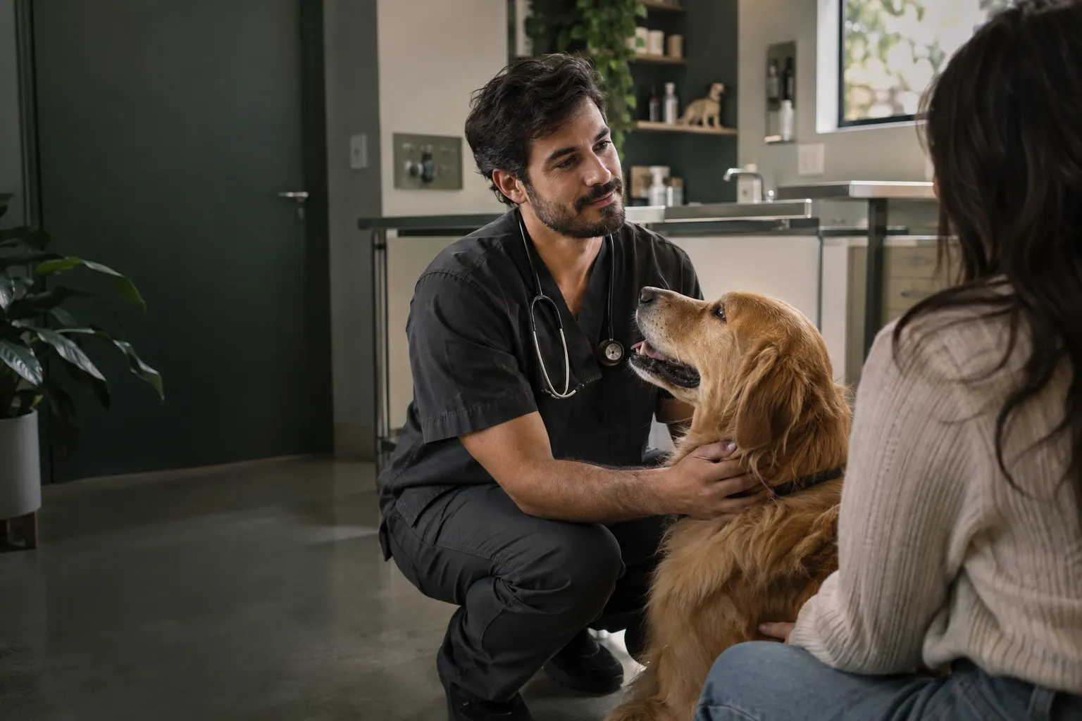 Profissional da área veterinária em atendimento à sua clínica